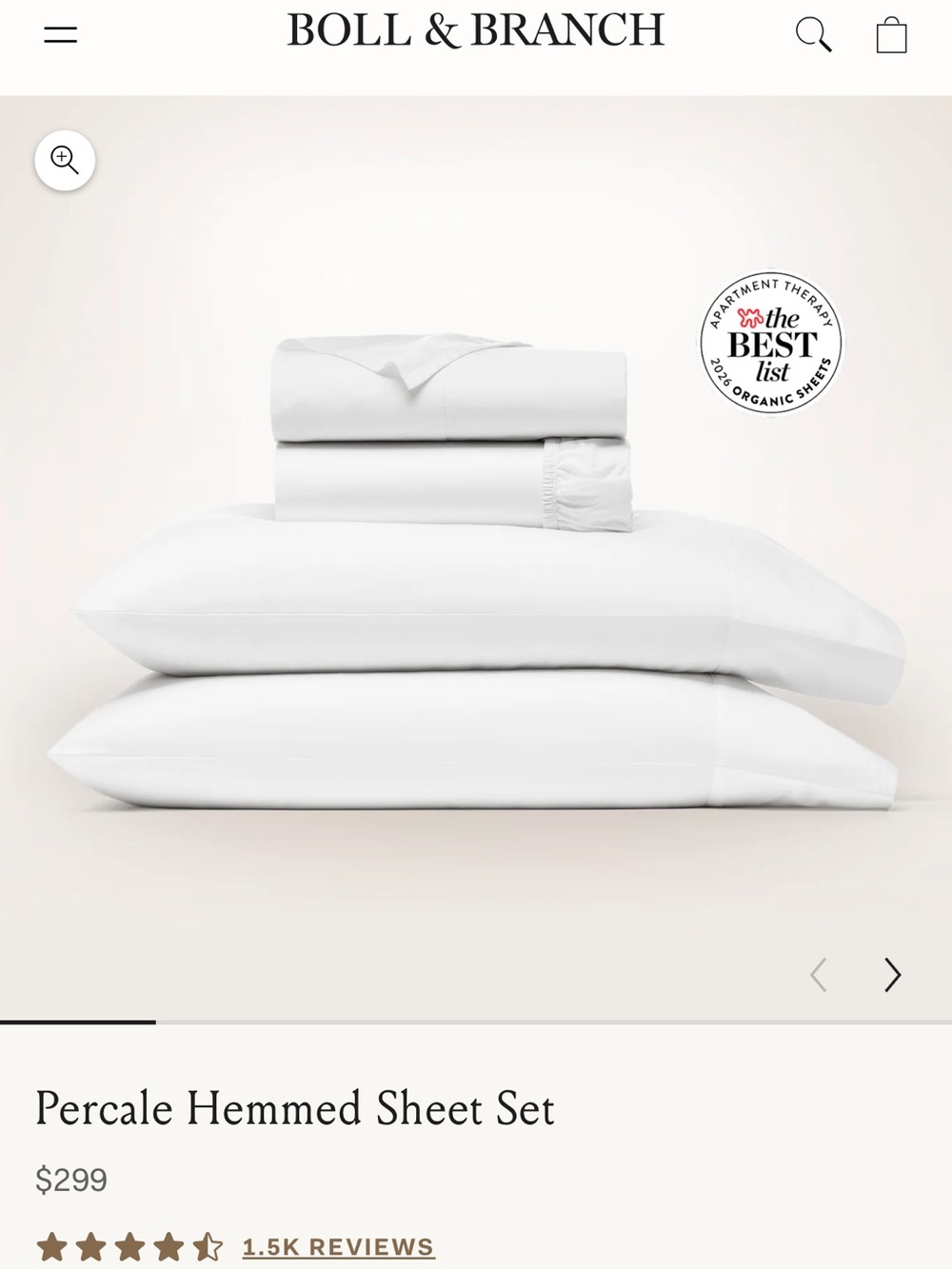 Boll & Branch Percale Hemmed Sheet Set — White